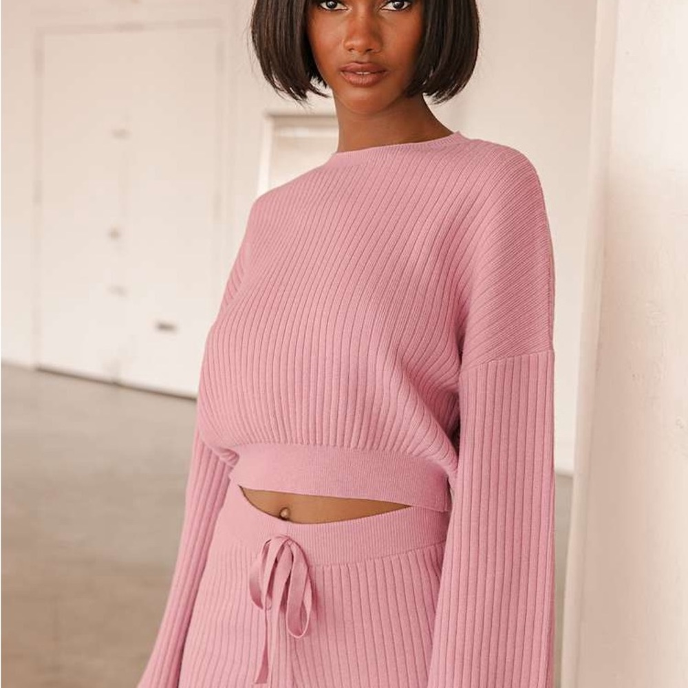 Ribbed Knit Pink Two-Piece Set